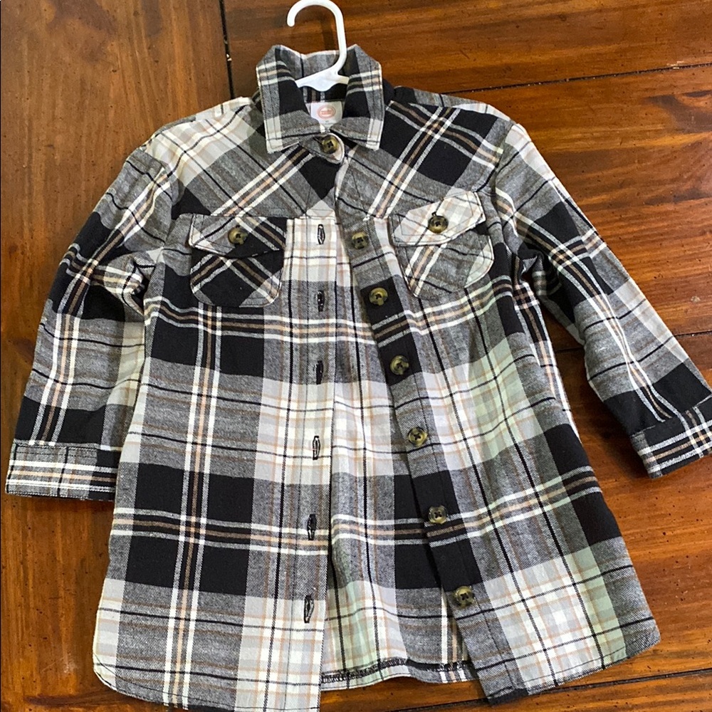 Wonder Nation Plaid Button Down Shirt - Black and White